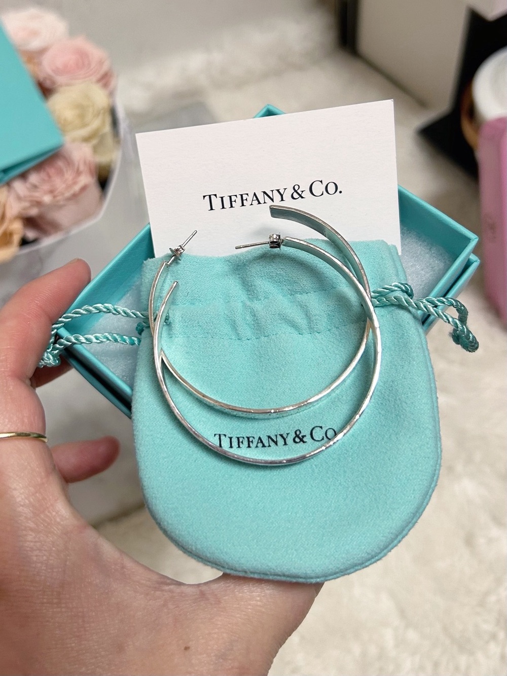 Authentic Tiffany & Co. Ultra RARE Script / Notes 925 Silver XL Hoop Earrings - Picture 5 of 15